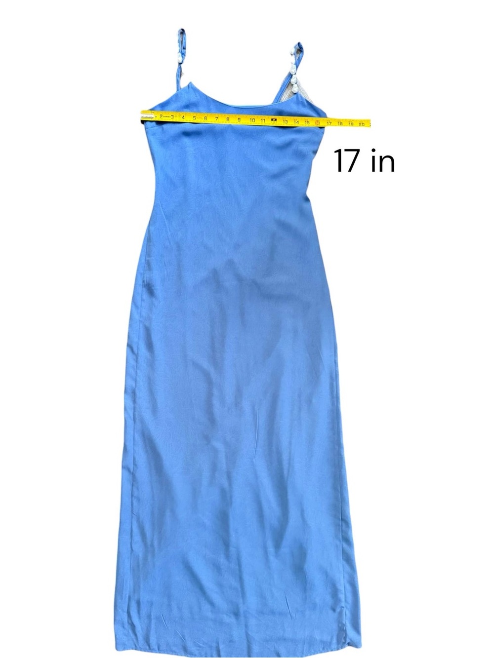 La Porte Womens Maxi Slip Dress Blue Pearl Beaded Straps Side Slit Size S NWT - Picture 7 of 12